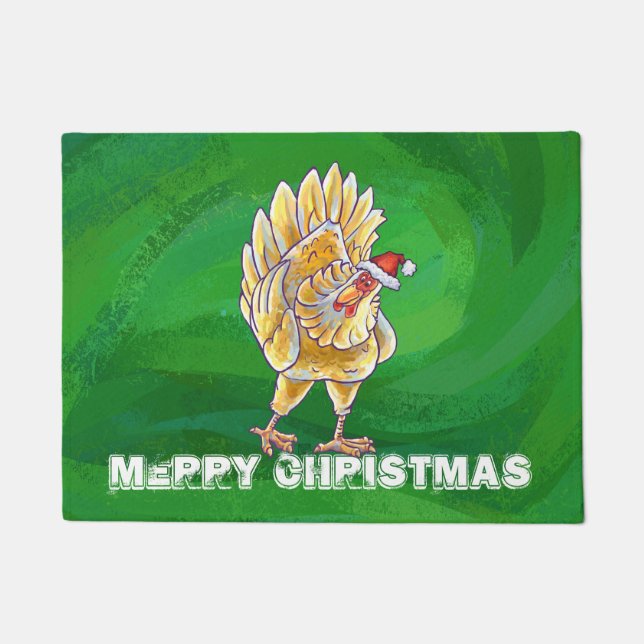 Paillasson Noël Du Poulet Sur Vert (Devant)