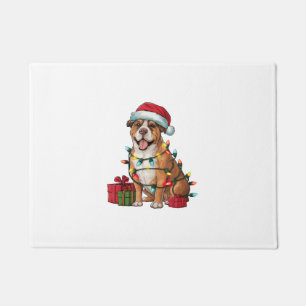 Paillasson Noël Éclairage Santa Chapeau Boerboel Chien Noël