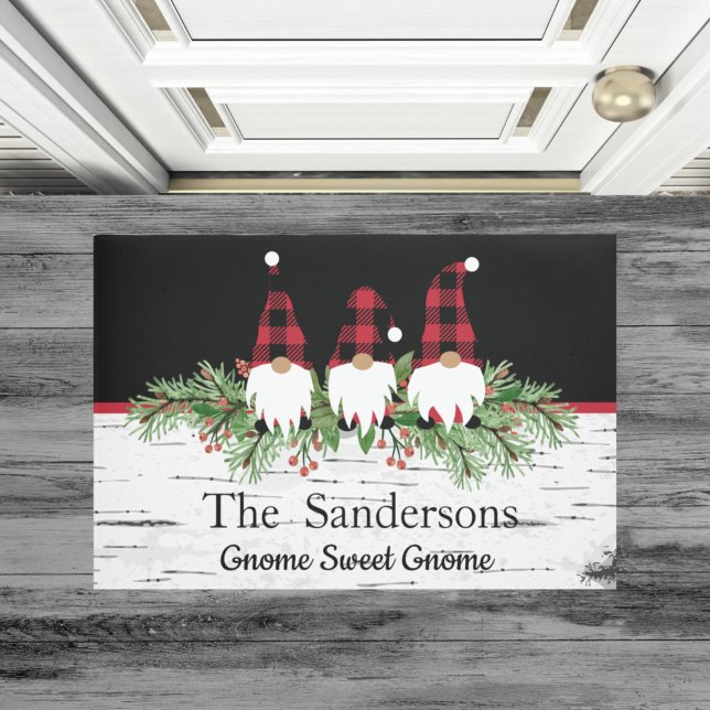 Paillasson Noël Gnomes Pine Garland Noir | Aspen Wood (Créateur téléchargé)