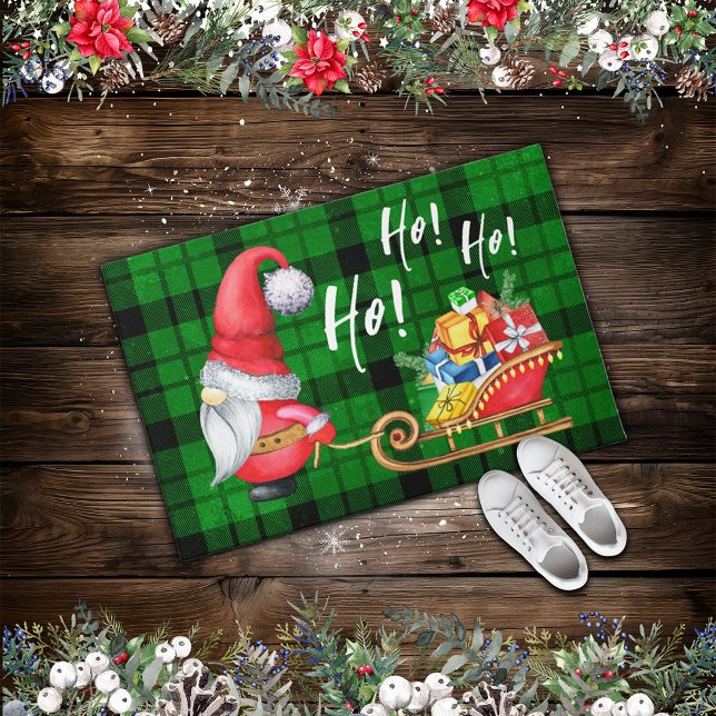 Paillasson Noël Nordic Gnome Père Noël Green Plaid (Créateur téléchargé)