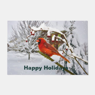 Paillasson Noël, oiseau cardinal rouge et neige