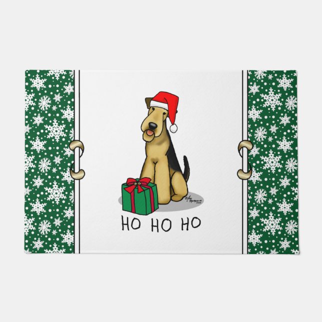 Paillasson Noël Père Noël Airedale Terrier HO HO Cher (Devant)