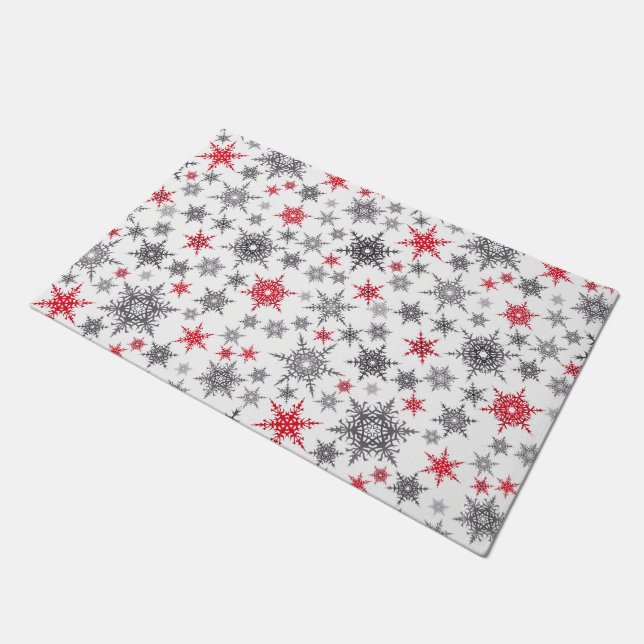 Paillasson Noël, rouge, blanc, flocons de neige, hiver, Nouve (Incliné)
