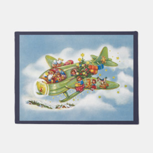 Paillasson Noël vintage, le Père Noël pilotant un avion
