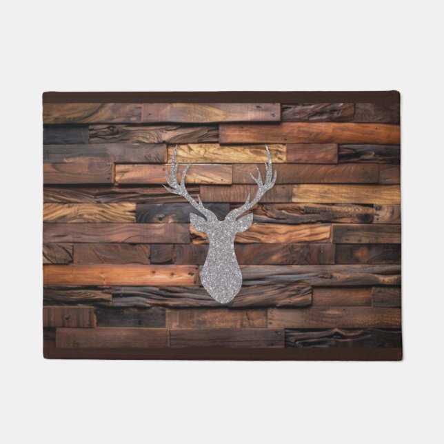 Paillasson Noëls à effet bois Deer Mat Argent (Devant)