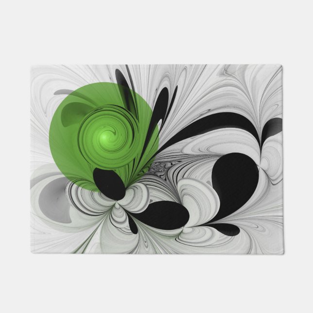Paillasson Noir Abstrait et blanc avec art fractal vert (Devant)