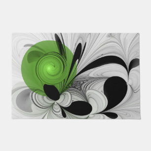 Paillasson Noir Abstrait et blanc avec art fractal vert
