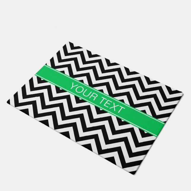 Paillasson Noir Blanc LG Chevron Nom Emerald Monogramme (Incliné)