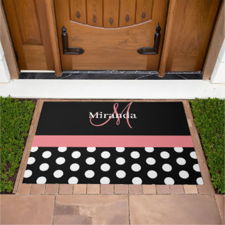 Paillasson Noir blanc Monogramme rose Polka