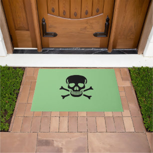 Paillasson Noir Crâne vert grand porte