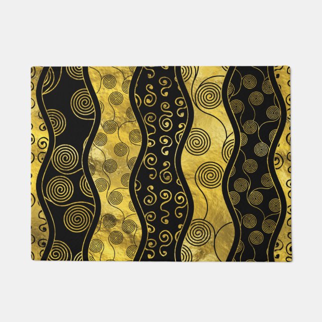 Paillasson Noir de luxe et motif africain d'or (Devant)