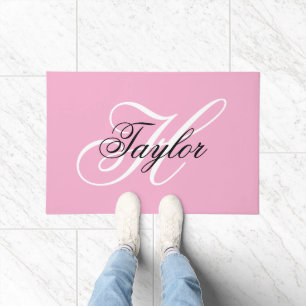 Paillasson Noir et blanc Fatigue Monogramme rose