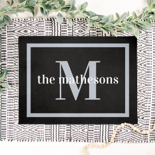 Paillasson Noir et gris classique Nom de famille et monogramm
