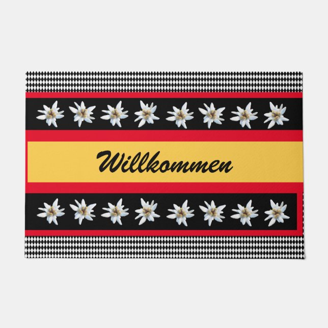 Paillasson Noir inspiré allemand avec Edelweiss (Devant)