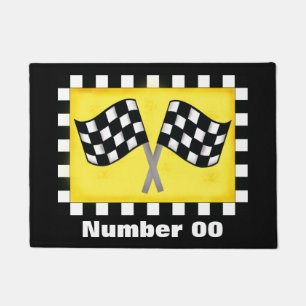 Paillasson Noir personnalisé par drapeau Checkered de nombre