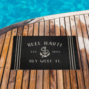 Paillasson Noir Rustic Ancre Nom personnalisé du bateau