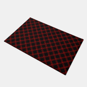 Paillasson Noir rustique et rouge vif plaid avec lignes épais