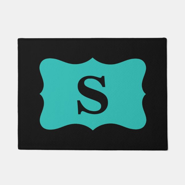 Paillasson Noir Turquoise Turquoise bleu Monogramme initial p (Devant)
