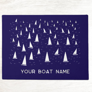 Paillasson Nom de bateau de voile personnalisé bleu marine na