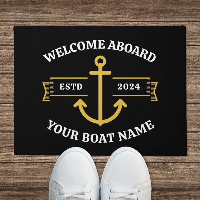 Paillasson Nom de bateau personnalisé Bienvenue à bord Noir & (Créateur téléchargé)