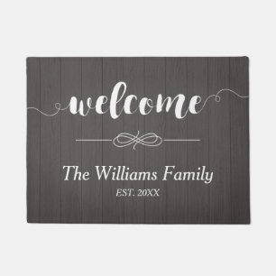 Paillasson Nom de famille bienvenu en bois de calligraphie