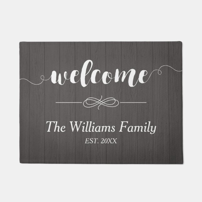 Paillasson Nom de famille bienvenu en bois | de calligraphie (Devant)