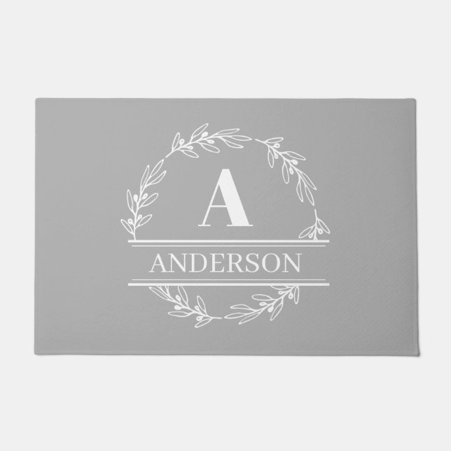 Paillasson Nom de famille de la couronne Monogramme mat gris  (Devant)