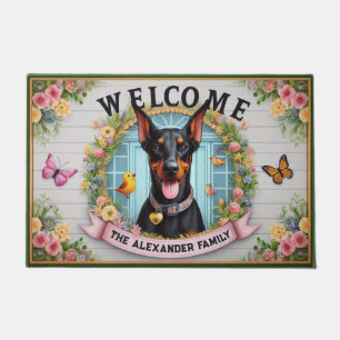 Paillasson Nom de famille Doberman Pincher Dog Floral Bienven