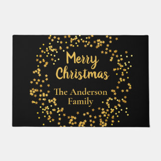 Paillasson Nom de famille élégant Joyeux Noël Étoiles dorées 