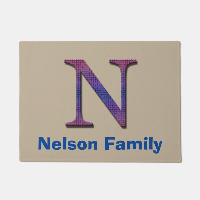 Paillasson Nom de famille Lettre N Monogramme initial (Devant)