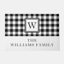 Paillasson Nom De Famille Modérée Noir Et Blanc Plaid