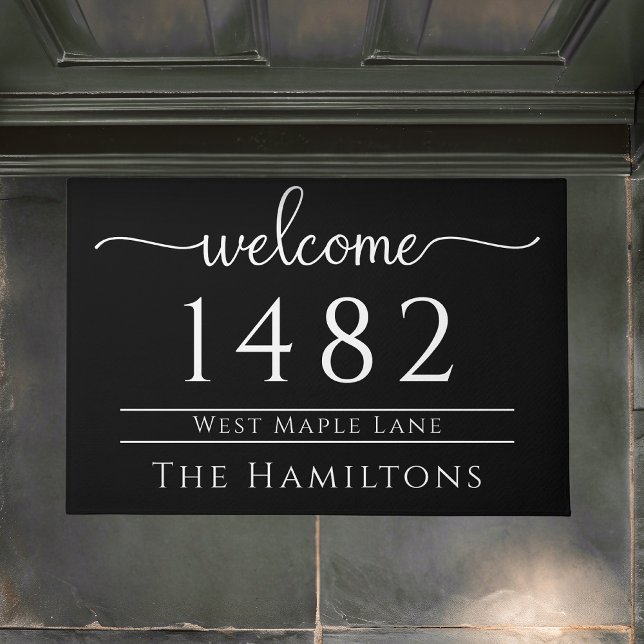 Paillasson Nom de famille noir et blanc adresse personnalisée (Créateur téléchargé)