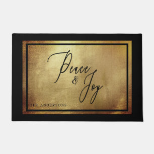 Paillasson Nom de famille Peace & Joy Gold & Black Christmas