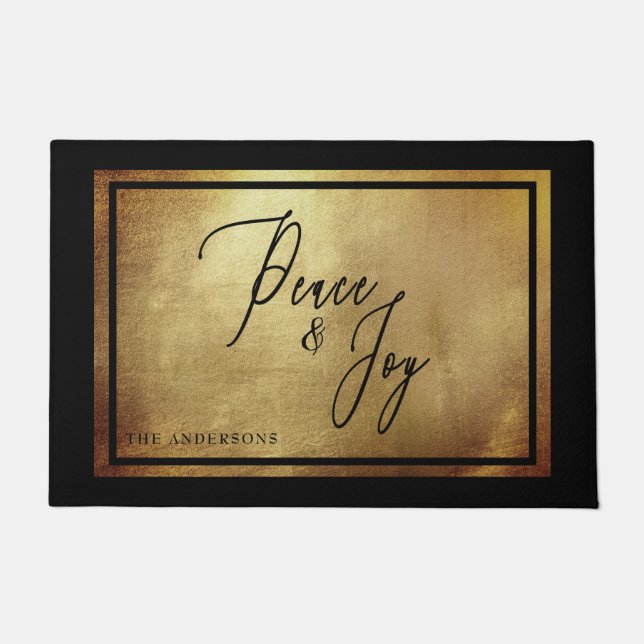 Paillasson Nom de famille Peace & Joy Gold & Black Christmas (Devant)