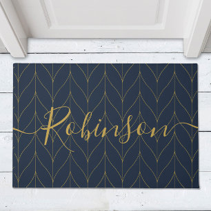 Paillasson Nom de famille personnalisé feuille Art Déco Or Ma