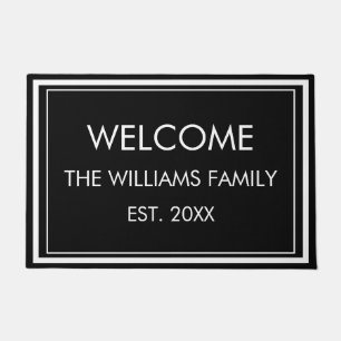 Paillasson Nom de famille personnalisé Monogramme noir et bla