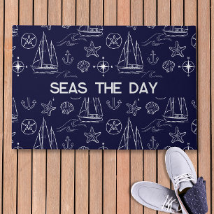 Paillasson Nom de motif de voilier bleu marine nautique 