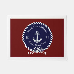 Paillasson Nom du bateau nautique Ancre corde Marine Blue Mar