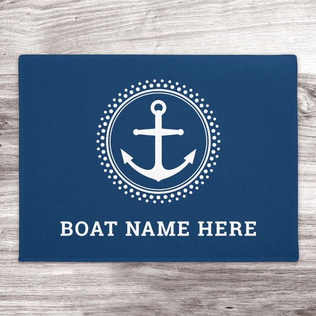 Paillasson Nom du bateau personnalisé bleu foncé ancre nautiq (Créateur téléchargé)