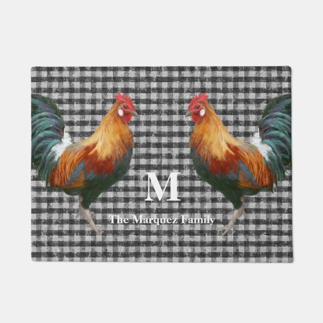 Paillasson Nom du monogramme Coq rouge noir blanc coche (Devant)