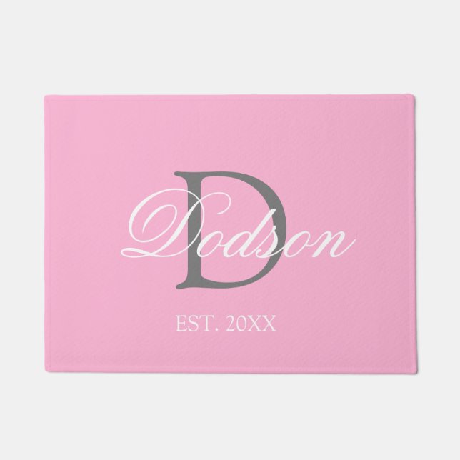 Paillasson Nom du monogramme moderne Blush Pink Script (Devant)