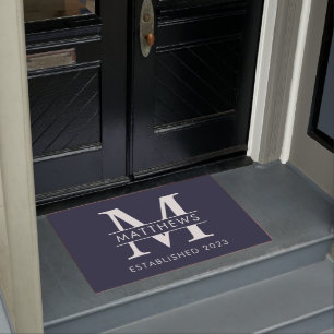 Paillasson Nom du monogramme personnalisé bleu marine élégant