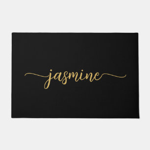 Paillasson Nom en écriture manuscrite girly simple noir or mo