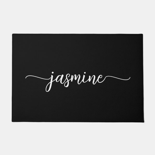 Paillasson Nom personnalisé avec monogramme minimal noir pers (Devant)