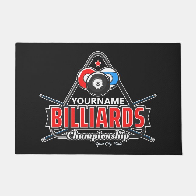 Paillasson NOM Personnalisé Billard 8 Ball Pool Cue Rack (Devant)