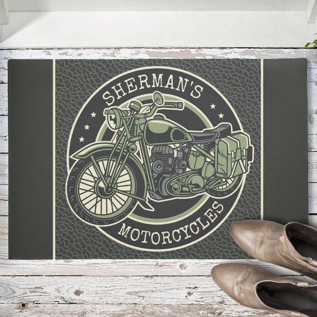 Paillasson NOM personnalisé Retro Military Motorcycle Biker (Créateur téléchargé)