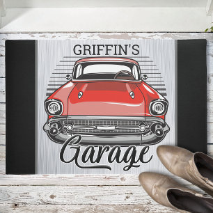 Paillasson NOM personnalisé Retro Red Classic Car Garage