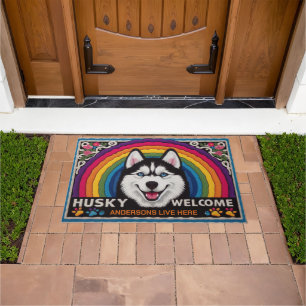 Paillasson Nom personnalisé Siberian Husky Dog Bienvenue