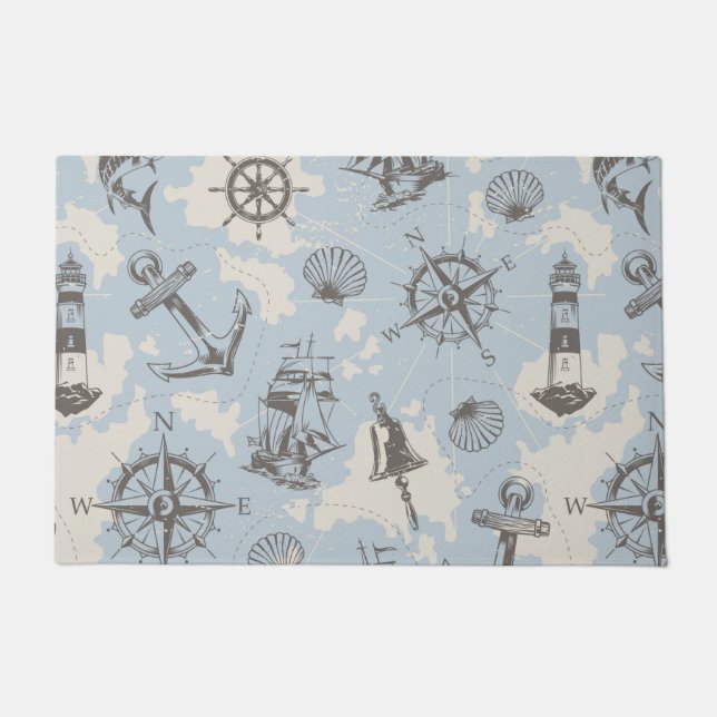 Paillasson Nostalgique marin thème bleu motif (Devant)