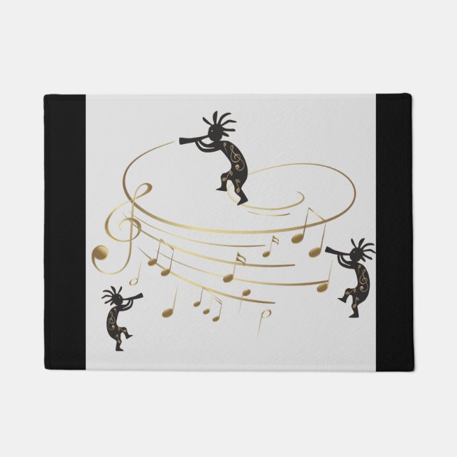 Paillasson Note de musique en or gris Kokopelli Rug (Devant)